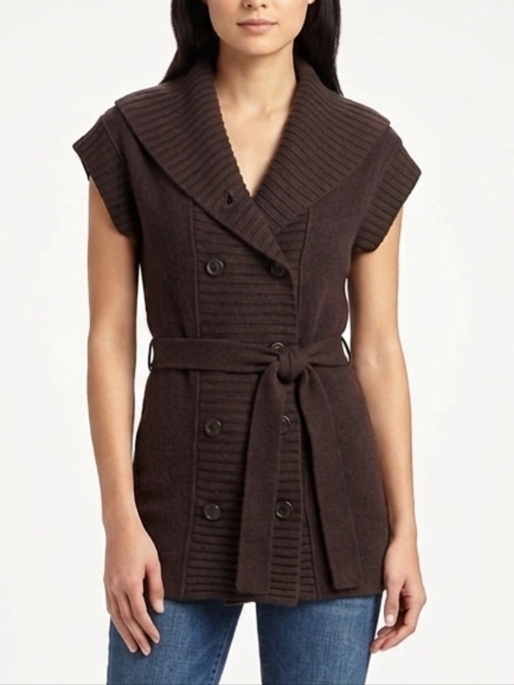 Marisa Christina belted tie front Wool sweater In Dark Brown Size Small